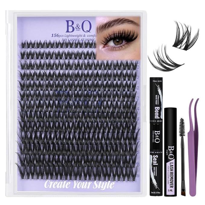 B&Q Flaunt Lash Clusters Kit D-Curl Flora Eyelash Clusters 8-18mm Cluster Eyelash Extension Wet Look Wispy Cluster Lashes Lengthlock All-in-One Eyelashs Extension Kit for Medium Dramatic(Flaunt Kit)