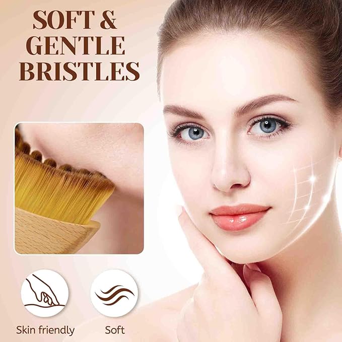 Lymphatic Contour Facial Brush with Natural Wooden Handle, Premium Lymphatic Drainage Massager for Facial Sculpting & Reduce Puffiness, Ergonomic Gua Sha Brush - Suitable for All Skin Types