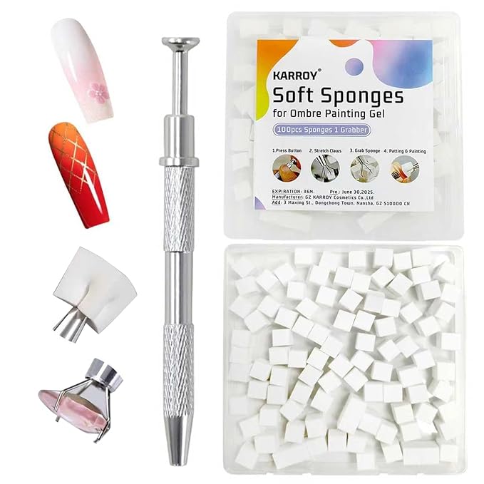Soft Sponges for Painting Nail Gel with Grabber, Professional Grabbing Tools for Ombre Gradient Painting Gel Nails Sponges Patting Brush (100PCS Sponges & Grabber)