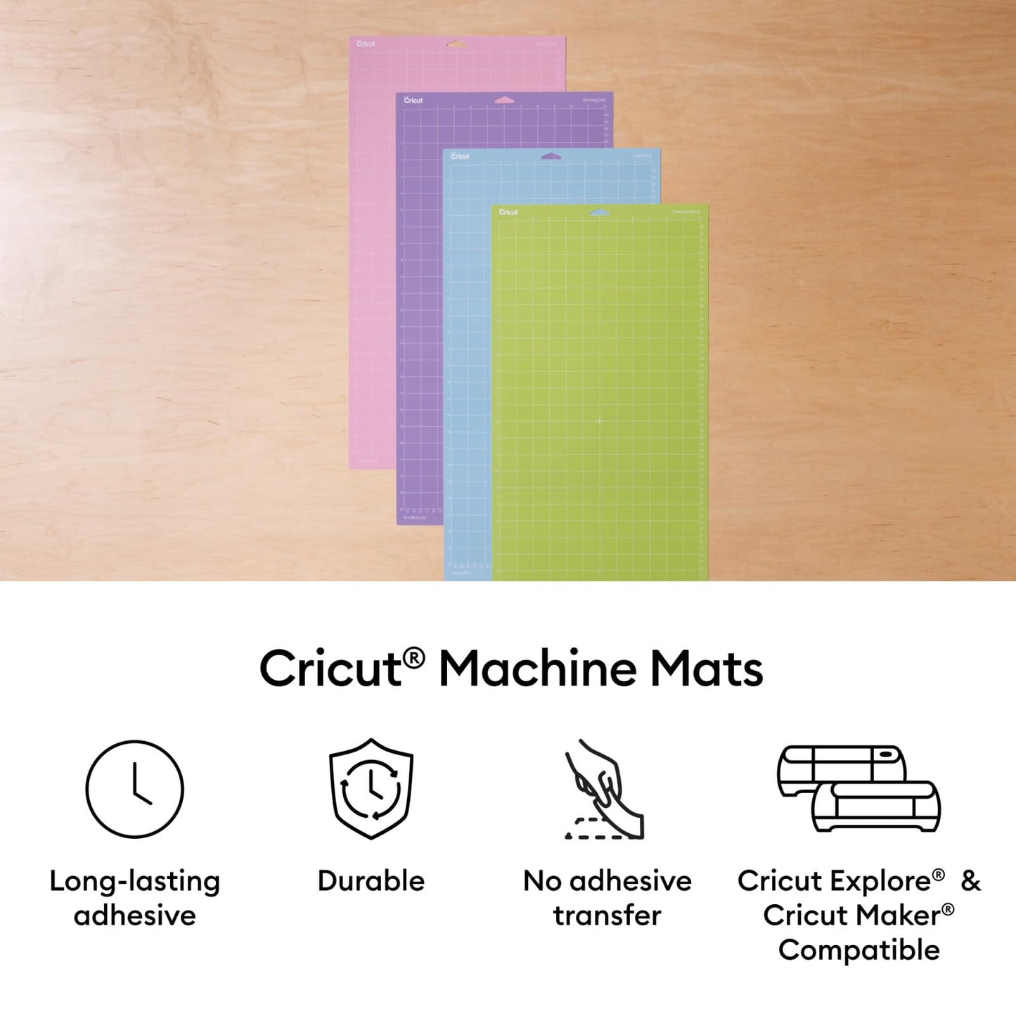 Cricut Cutting Mat Variety Pack (4 Count, 12in x 24in) - for Explore & Maker Machines - Includes 2 StandardGrip, 1 LightGrip, 1 StrongGrip