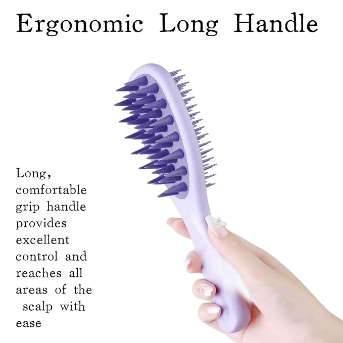 Long Handle Hair Silicone Scalp Massage Brush, 2-in-1 Double-Sided Hair Comb Shampoo Brush