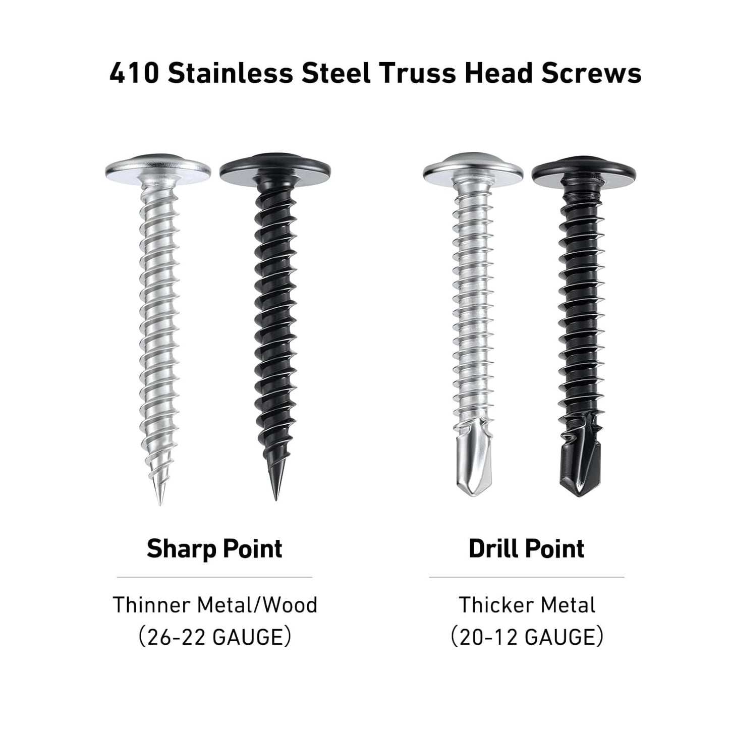 SVLING Self Tapping Screws Assortment Kit 465PCS, Modified Truss Head Sheet Metal Screws #8#10 1/2",5/8",3/4",1",1-1/4",1-1/2" Stainless Steel 410 Self Drilling Screw for Metal Wood Plastic