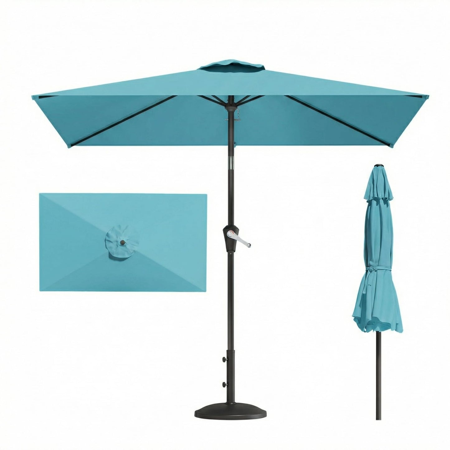 Patio Kingdom 6.5' x 10' Rectangular Patio Umbrella Large Outdoor Market Umbrella w/UV Protection, Push Button Tilt and Crank Lift, Rectangle Table Umbrella for Garden, Deck, Pool, Patio, Sky Blue