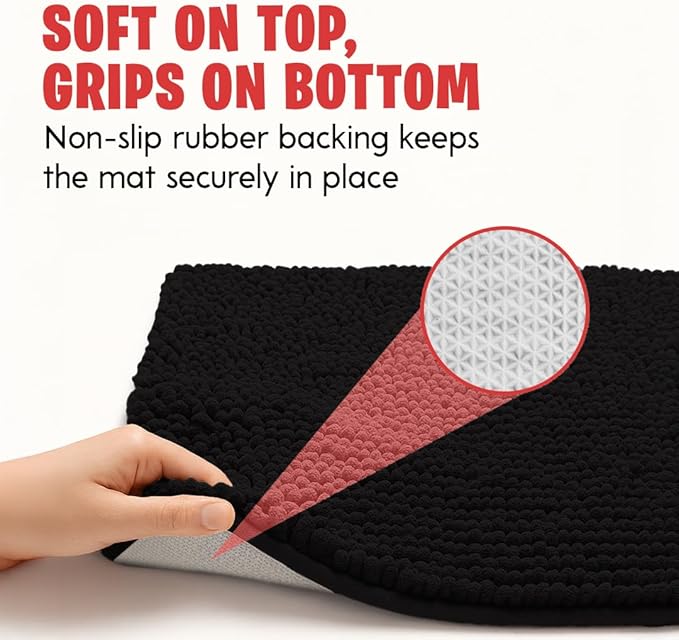 MudGuard Mat™ Dog Door Mat for Muddy Paws, Super Absorbent Microfiber, Non-Slip Indoor Mat, Quick Dry Chenille Mud Mat for Dogs & Entryway, Washable, Black 24" x 60"