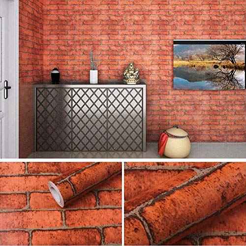 Lependor 17.71" X 118" Decorative Wallpaper Self-Adhesive Wall Paper Red Brick Printed Stick Paper Easy to Apply Peel and Stick - 17.71" x 9.8ft
