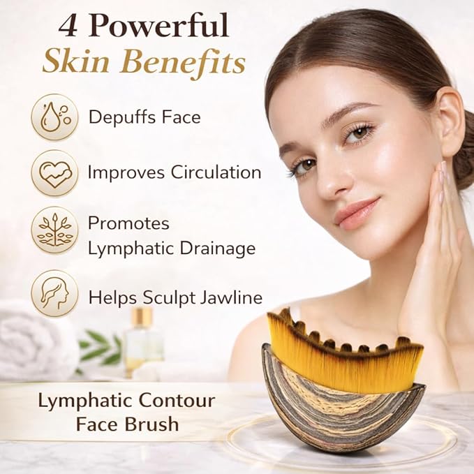 Lymphatic Contour Face Brush Lymphatic Drainage Face Brush for Jawline Sculpting & Double Chin Reduction, Soft Bristle Facial Dry Brush for Face & Neck, Anti-Puffiness Contour Massage Tool