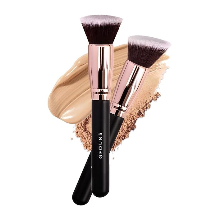 Foundation Brush For Liquid Makeup :Angled & Flat Top Kabuki Brush Synthetic Professional Makeup Brush For Liquid,Cream,and Powder-Buffing,Blending,Flawless Face Brush(GFOUNS-BR003-2P)