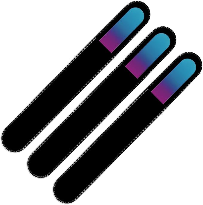 Mont Bleu Rainbow Crystal Nail File in Black Pouch - Large/Professional Size - Czech Tempered Glass - Handmade in Bohemia (Czech Republic)