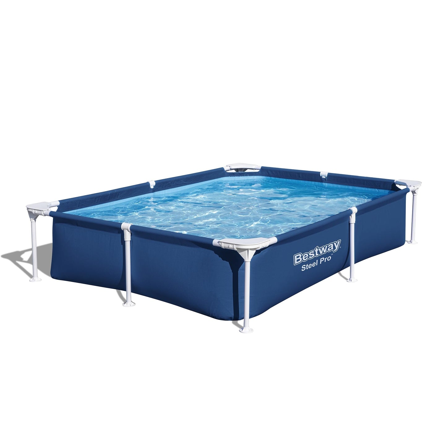 Bestway Steel Pro 87 Inch x 59 Inch x 17 Inch Rectangular Metal Frame Above Ground Outdoor Backyard Swimming Pool, Blue (Pool Only)