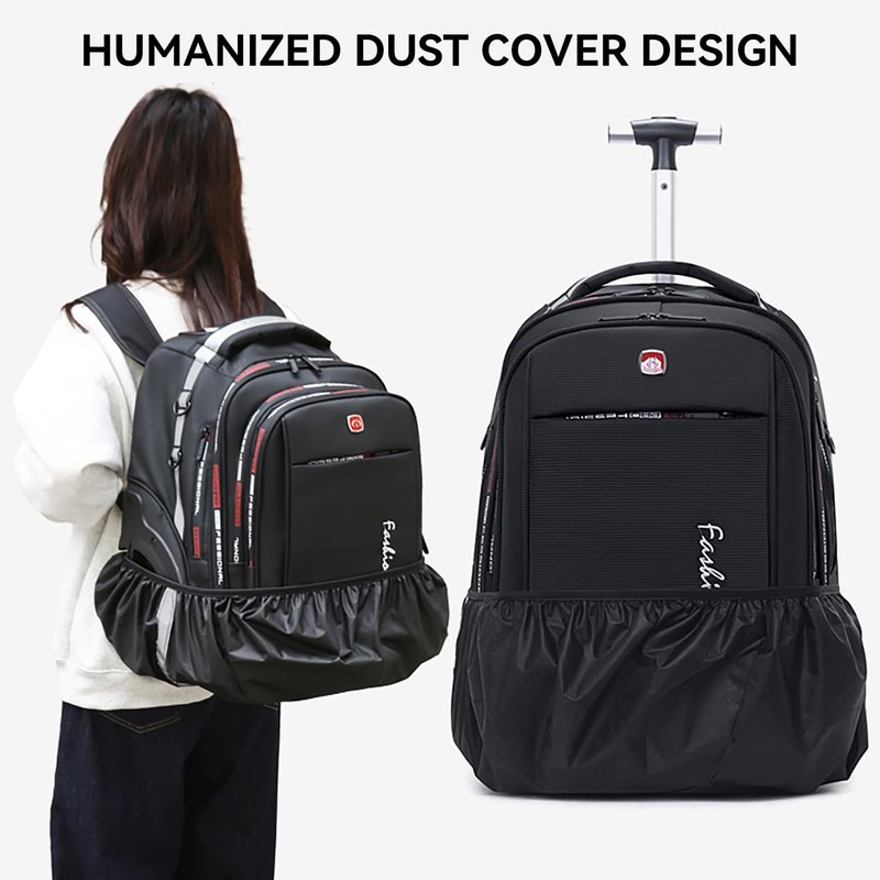 WMHYLYH Waterproof Rolling Backpack for Women and Men, Laptop Backpack with Wheels for Adults, Carry on Backpack with Large Wheels for Travel and Business Commuter (Black, 22inch)