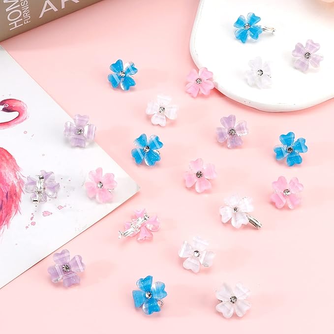 YISSION 20Pcs Mini Flower Hair Clips with Rhinestone Cute Hair Pins Decorative Hair Clips Wedding Hair Barrettes Bridal Hair Accessories for Girls Women 4 Colors