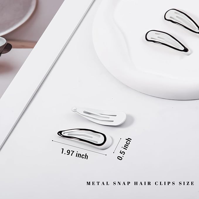 20 PCS Metal Snap Hair Clips Water Drop No Slip Barrettes for Women Bright Small Hair Clips For Thick And Thin Fine Hair,White Black,1.97 x 0.5 In.