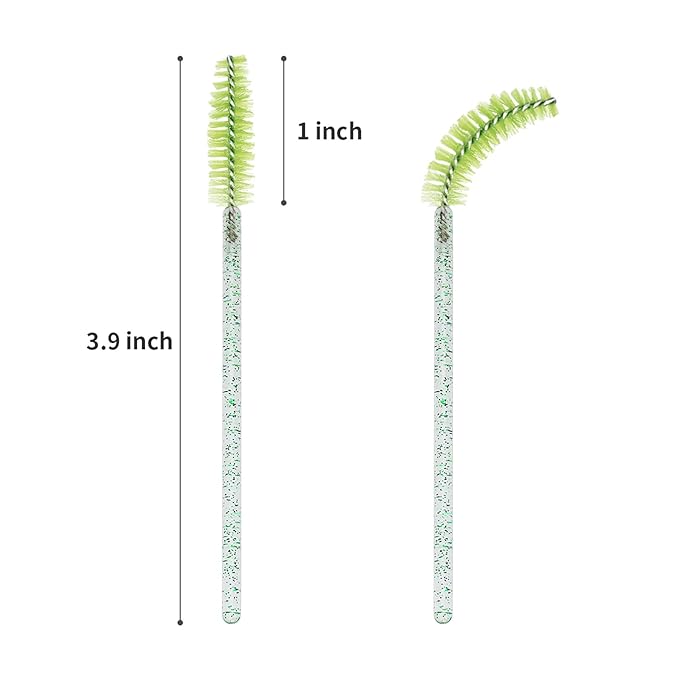 CHEFBEE 100PCS Disposable Eyelash Brush, Mascara Wands Makeup Brushes Applicators Kits for Eyelash Extensions and Eyebrow with Container (Green)