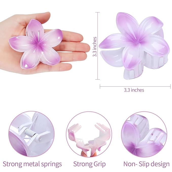 Flower Hair Clips for Women 6 Pcs Hawaiian Large Claw Clips Plumeria Medium Hair Claw Clips for Thick Thin Hair Hibiscus Tropical Beach Hair Accessories for Women Girls and Girls -Petal