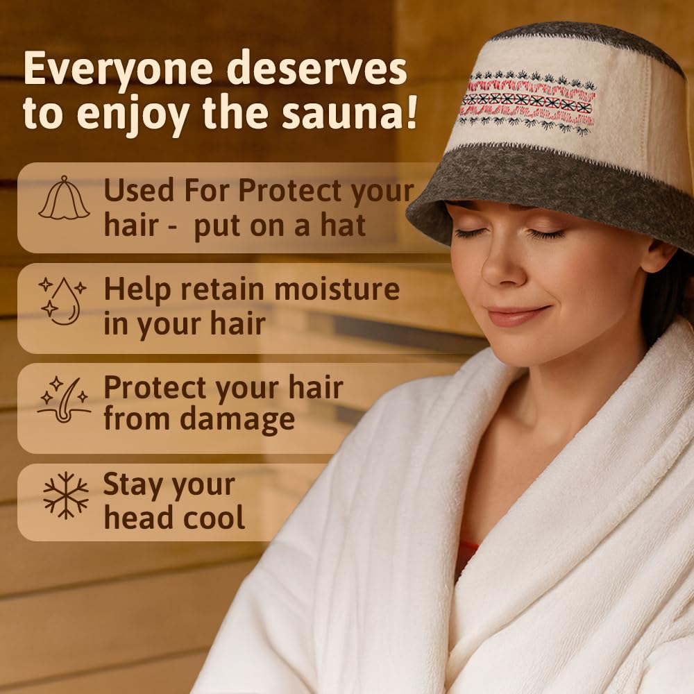 SHSH trade group Ukrainian Wool Sauna Hat Embroidered Ornament Vyshyvanka Ukraine Banya Bucket Sauna Hat for Women and Men Finnish Banya Cap