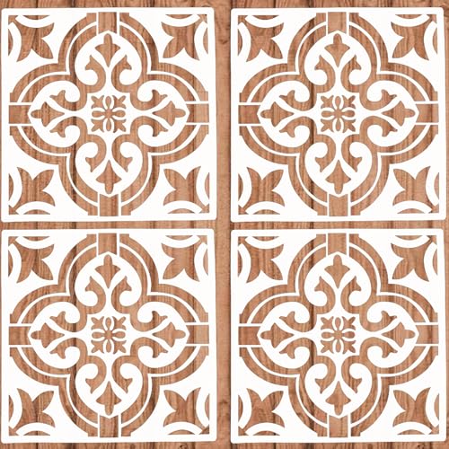 4 Pieces Reusable Tile Stencil 12 x 12 Inches - Mandala Style | Wall Templates for DIY Home Decor