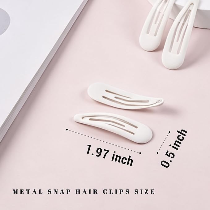 Small Hair Barrettes For Women No Slip Metal Snap Clips For Thin And Fine Hair,Matte White,20 PCS,1.97 x 0.5 Inch.