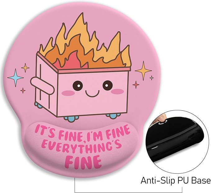Blusabaca Funny Cute Mouse Pad with Wrist Rest, Dumpster on Fire Ergonomic Mouse Pads Wrist Support for Desk, Mousepad for Wireless Mouse Gaming Laptop Work Home Desk Accessories Office Supplies Decor