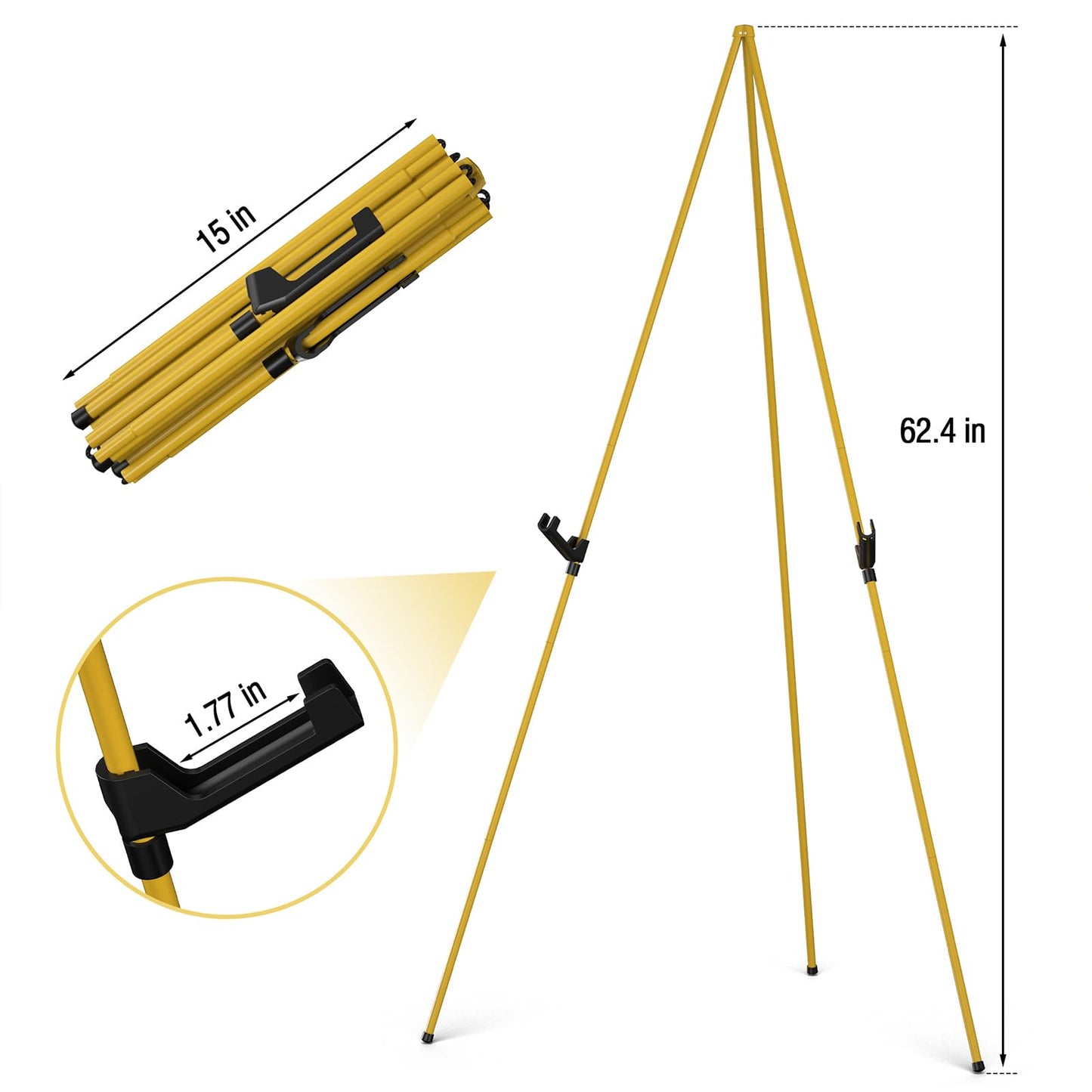 SunyesYoon Display Golden Easel Stand - 63" Artist Instant Tripod Collapsible Portable Floor Easel - Adjustable Art Poster Easy Folding Metal Stand for Display Show, Wedding, Painting