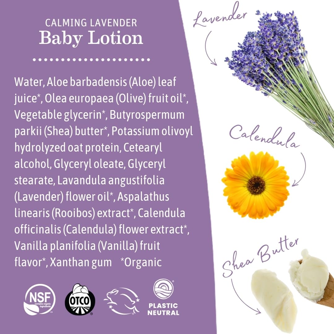 Earth Mama Calming Lavender Baby Lotion for Dry Skin, Calendula Cream for Newborn Skin Care, Children's Moisturizer, Aloe Juice, Rooibos, & Shea Butter, Lavender Lotion, 8 Fl Oz (2Pk)