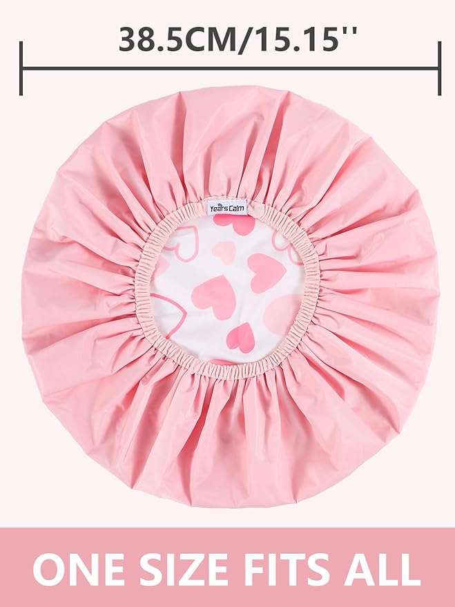 Years calm Shower Caps for Women Reusable Waterproof, Double Layer Waterproof Fabric - Both Sides Usable, Reversible Pattern & Solid Color Design, Soft Elastic Keeps Hair Dry for shower Spa Travel