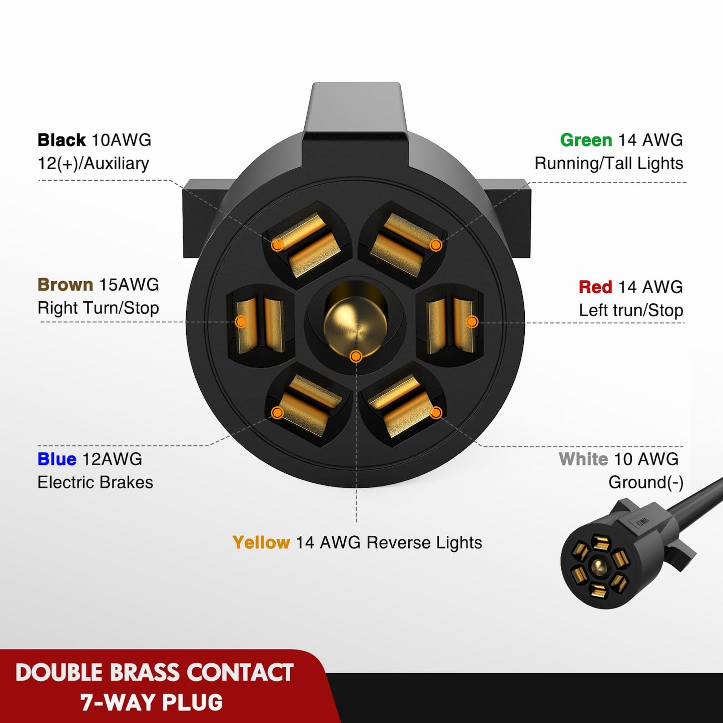 Nilight Heavy Duty 7 Way Inline Trailer Plug with 7 Gang Weatherproof Junction Box - 12 Feet Connector Cable Wiring Harness Suitable for RV Automotives Cars