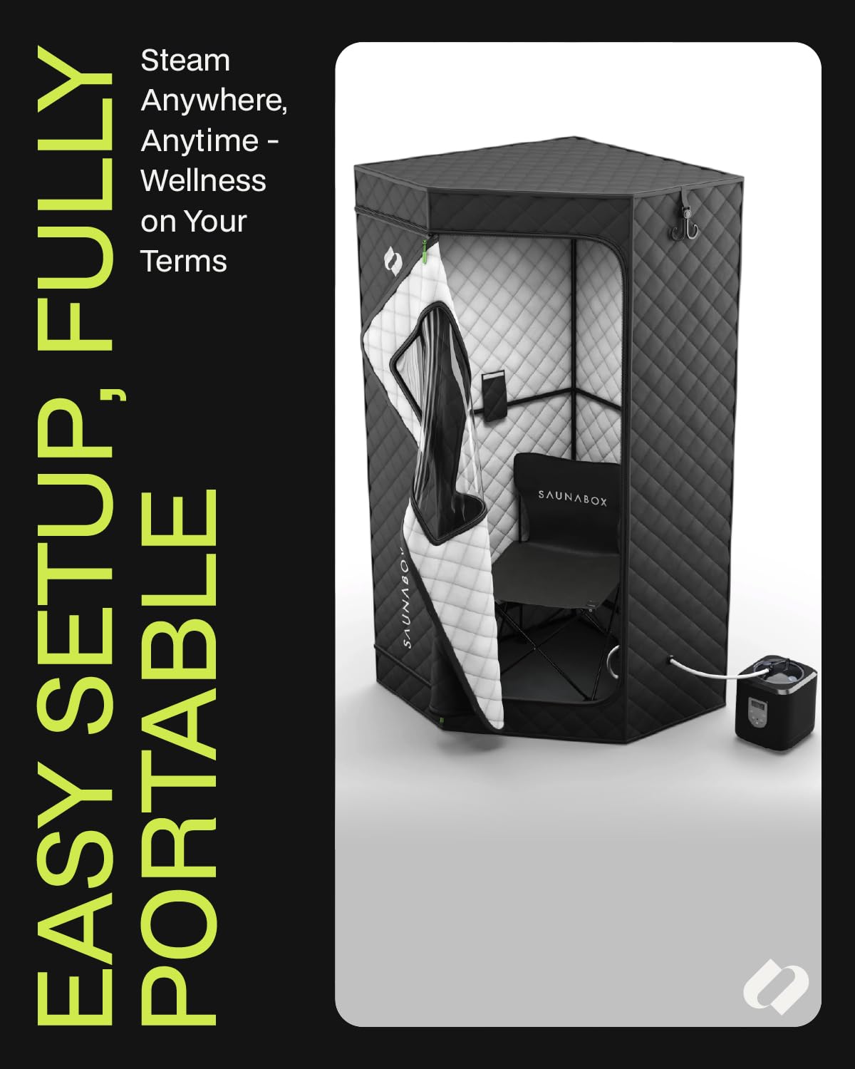 SAUNABOX® SmartSteam Kit Pro | Personal Steam Sauna for Home Use | Portable Sauna Tent with Chair, Mat & Case | Full-Body Steam Therapy for Relaxation, Detox & Recovery