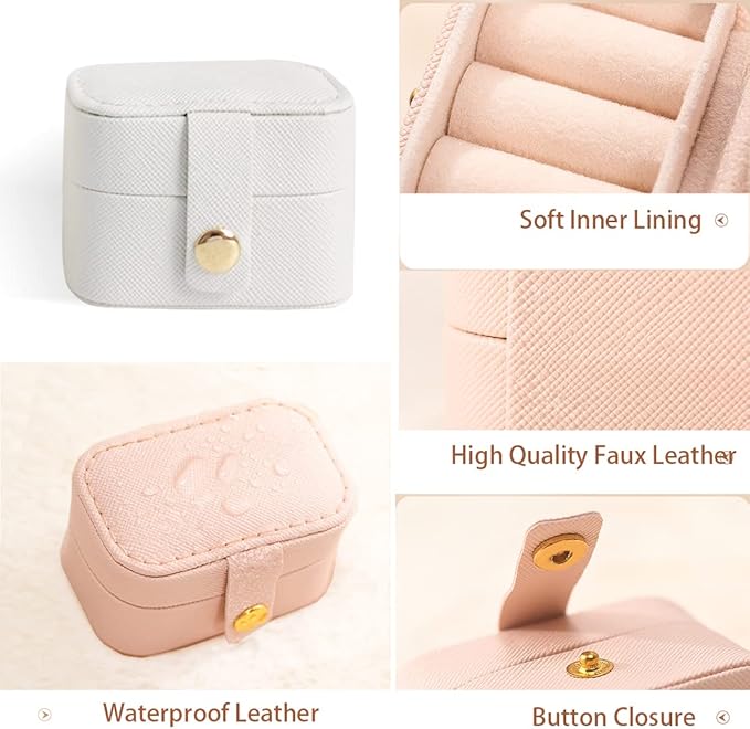 Travel Jewelry Ring Case,Small Jewelry Ring Box,Ring Holder,Mini Jewelry Case Portable Storage Case, for Women Girls, for Travel,Business,Wedding,Bridesmaid Gift (White)