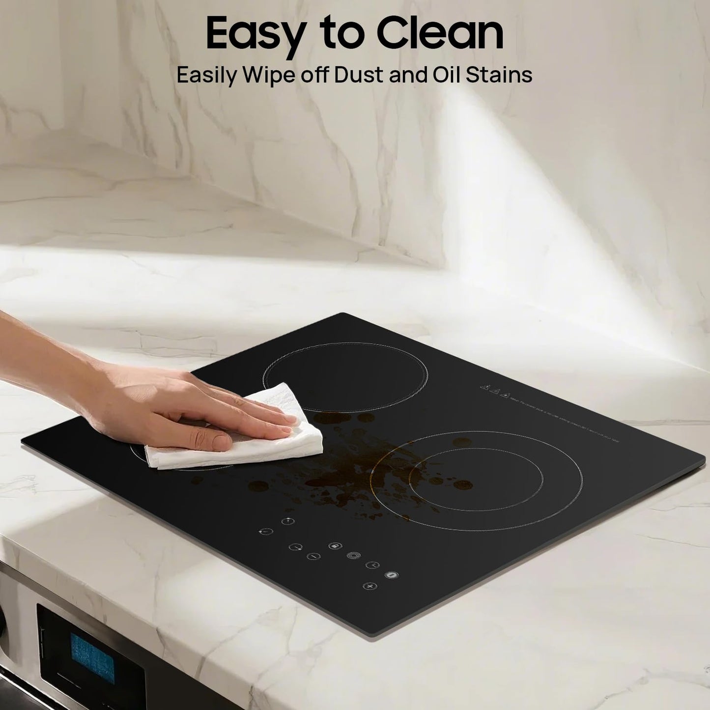 YUASDUU 2600W 110V Electric Cooktop 3 Burner, 23 Inch Portable Built-In Countertop Ceramic Stove Top Built-in Cooktop Sensor Touch Control with Safety Lock & Timer 9 Power Levels (NO PLUG)