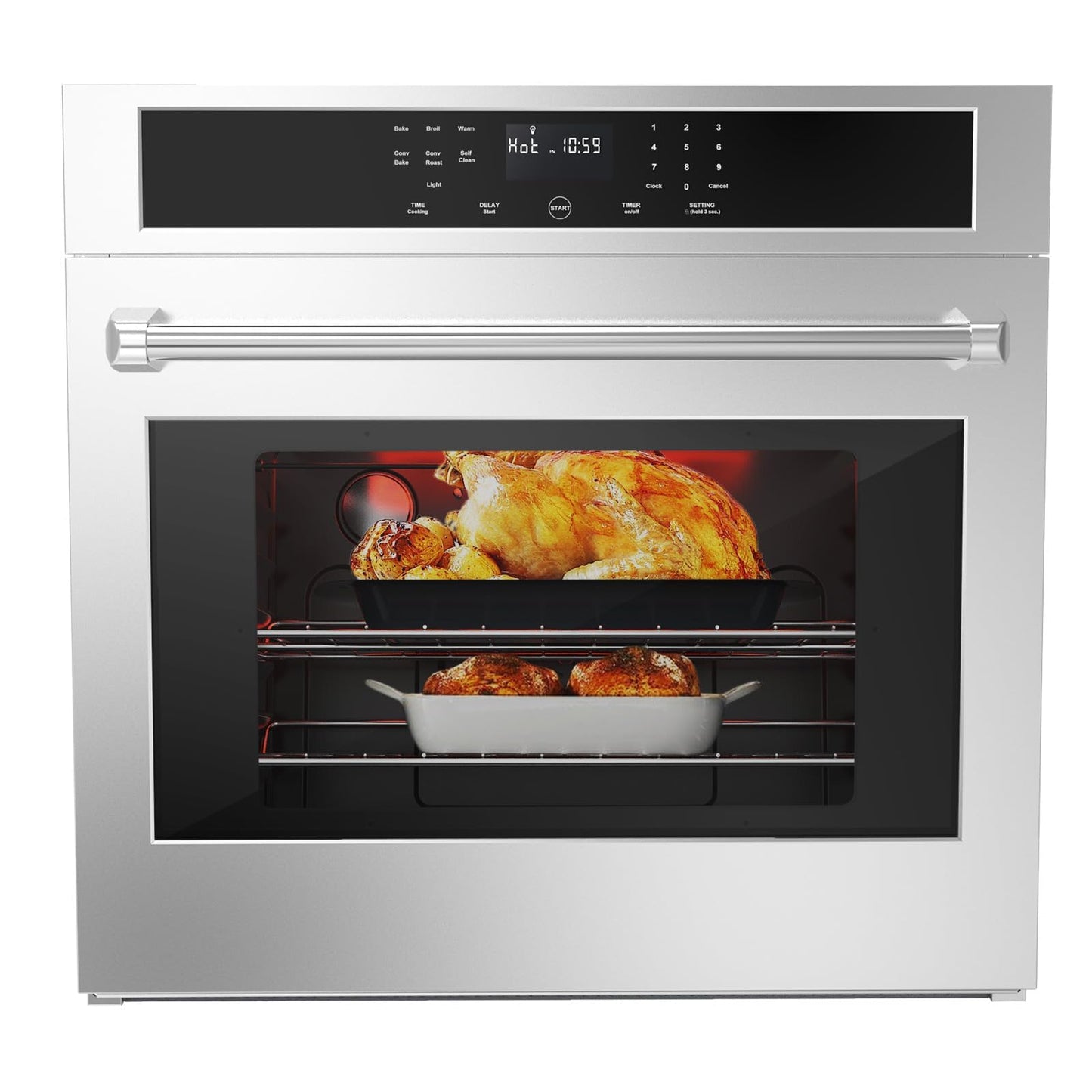 30 Inch Electric Single Wall Oven, Professional True Convection with AirFry and 360° Rotisserie, Spacious Self-Cleaning Cavity in Fingerprint-Resistant Stainless Steel, Silver