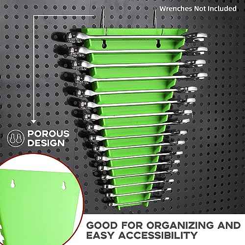 Plastic Wrench Organizer, Premium High-density Wrench Holder, Large Wrench Racks for Wall and Tool Box, 96 Slots Fit SAE& Metric Wrench Tray(6Green)