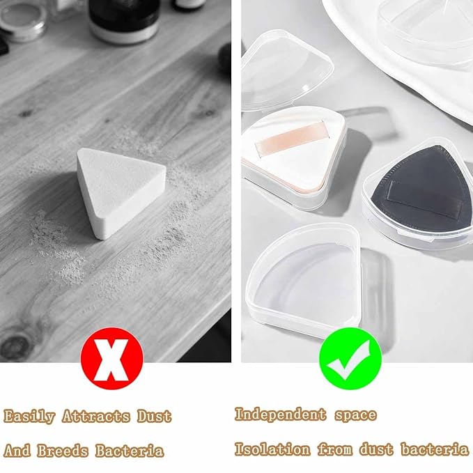 8 PCS Triangle Powder Puffs Holder Cases Clear Makeup Sponge Protective Container Portable Beauty Blender Holder Reusable Dust-Proof Pocket Cosmetic Puff Box for Travel (Transparent)