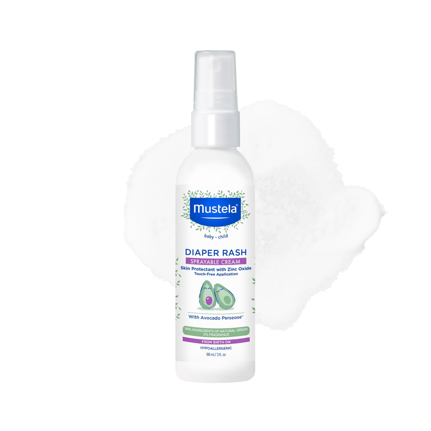 Mustela Baby Diaper Rash Cream Spray – Touch-Free protectant with Zinc Oxide & Natural Avocado - Treats, Soothes and Prevents Diaper Rash- Fragrance-Free - 3 fl. oz