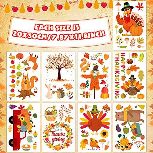 77 Pieces Fall Thanksgiving Wall Stickers Maple Leaves Decals Autumn Pumpkin Window Clings Orange Truck Turkey Squirrel Wall Art Decor for Thanksgiving Fall Party Home Office Decoration