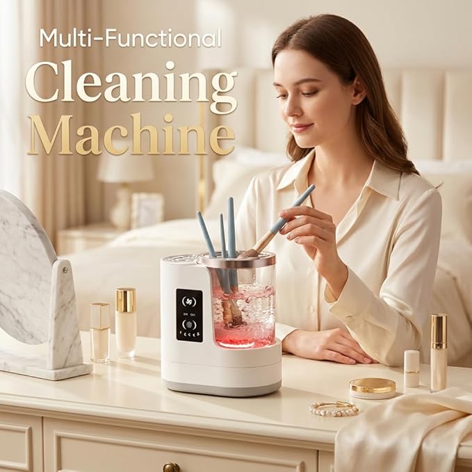 3-in-1 Electric Makeup Brush Cleaner with Air Drying Fan, Automatic Wash & Rinse, USB Powered, Designed for Single-Ended Brushes