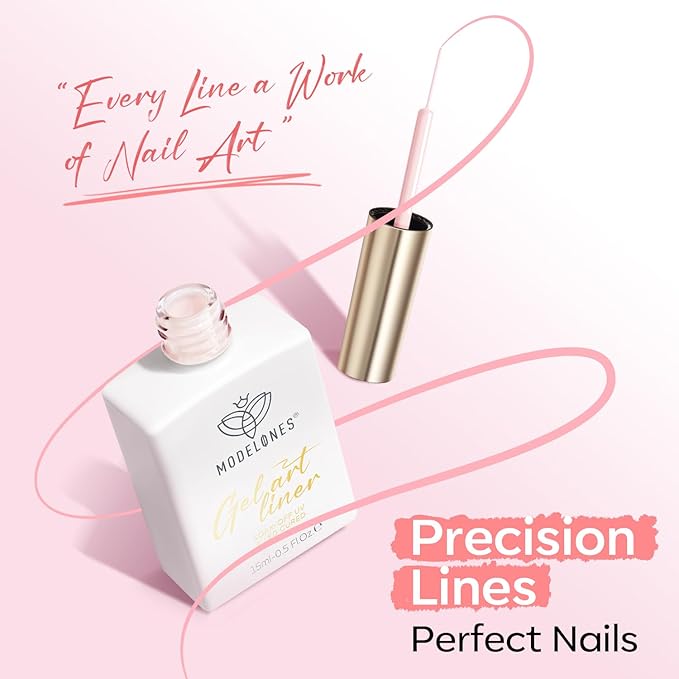 modelones Pink French Tip Liner Gel Polish, 15 ML Light Baby Blush Pastel Color Soft Pale Paint Swirl Nail Art with Fine Line Brush Soak Off U V DIY Home Salon Professional Manicure Gift for Women