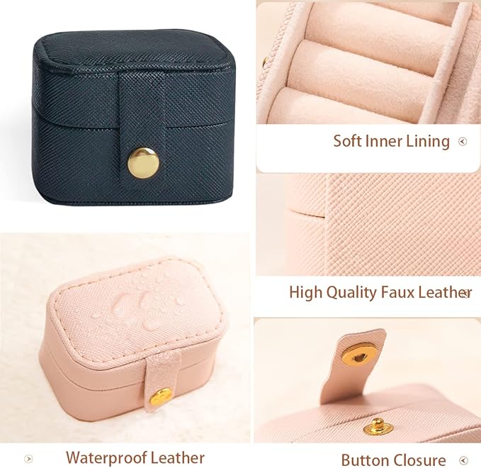 Travel Jewelry Ring Case,Small Jewelry Ring Box,Ring Holder,Mini Jewelry Case Portable Storage Case, for Women Girls, for Travel,Business,Wedding,Bridesmaid Gift (Black)