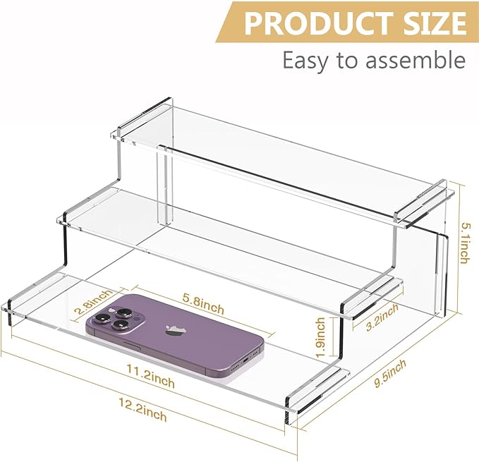 Acrylic Risers Display Stand, 3 Tier Cupcake Holder, Clear Perfume Organizer Stand, Display Shelf for Figures and Collection, Dessert Shelves for Party, Display Risers for Decoration and Organizer