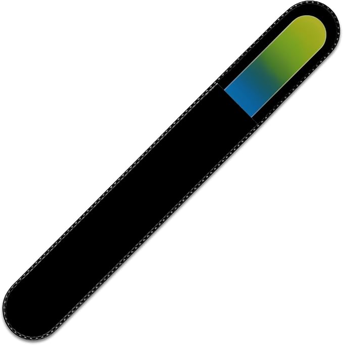 Mont Bleu Rainbow Crystal Nail File in Black Pouch - Large/Professional Size - Czech Tempered Glass - Handmade in Bohemia (Czech Republic)