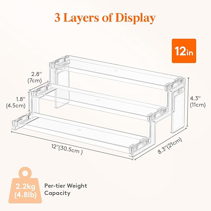 Lifewit Cupcake Stand, Perfume Cologne Organizer, Tool-Free Assembly, Display Riser, Spice Rack, Figurine Holder, Makeup Storage, Room Decor, Party Decorations, Clear, 12″ 3 Tier, 2 Pcs