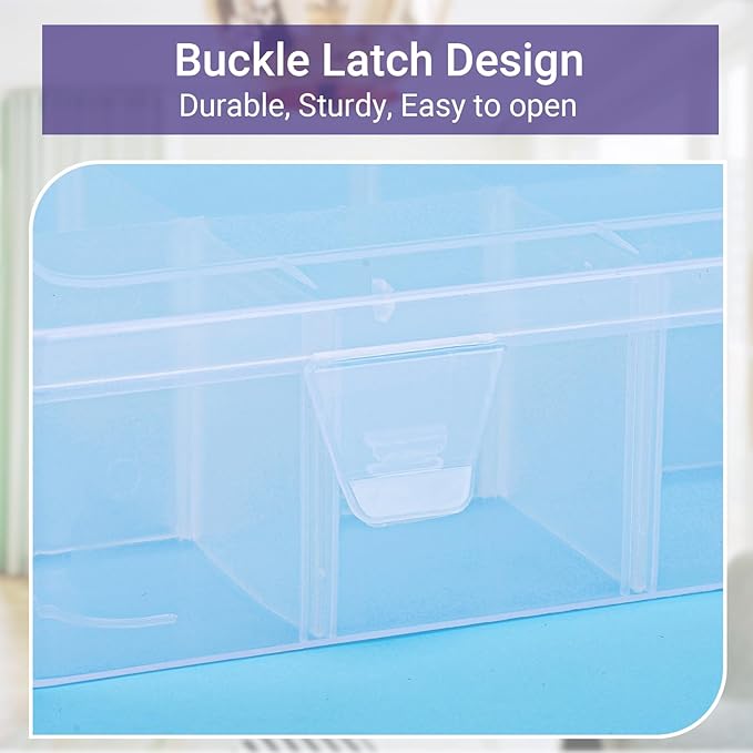 Storage Box with Dividers, 15-Grid Extra Large Plastic Storage Case for Nail Art Decoration, Clear Fake Nail Organizer Container with Lids for Acrylic Nails Tip, Rhinestone, Bead, Charm, Craft