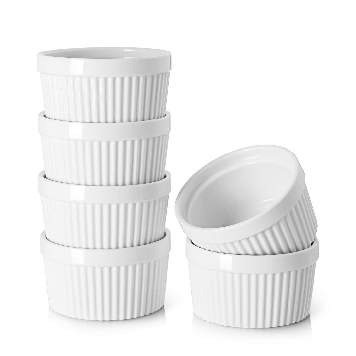 DOWAN Ramekins 12 oz Oven Safe, Creme Brulee Ramekin Souffle Dishes for Baking, Porcelain Samll Bowls for French Onion Soup, Dessert Custard Cups Sauce Dish, Set of 6, Soft White