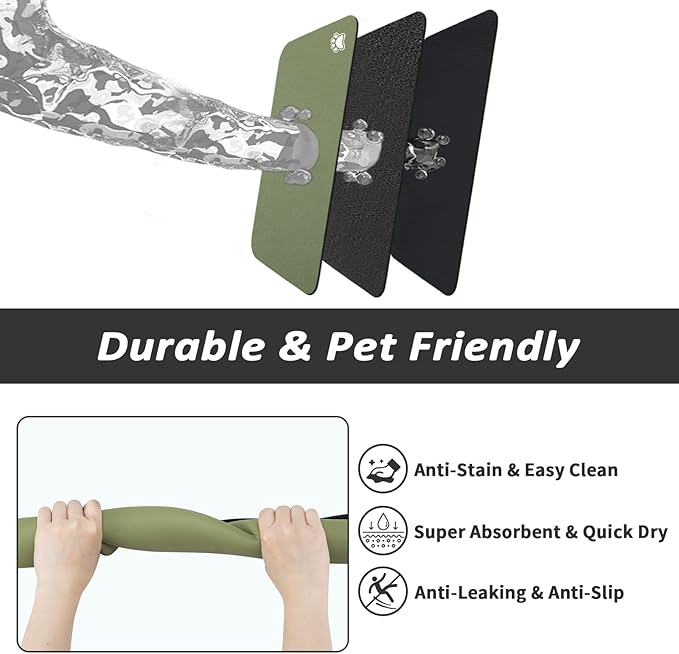 Dog Food Mat - Absorbent Cat Mat for Food and Water, No Stains Pet Feeding Bowl Mat, Easy to Clean Pet Placemats, Quick Dry Dog Water Dispenser Mat for Messy Drinkers | Paw Green 16"x 24"