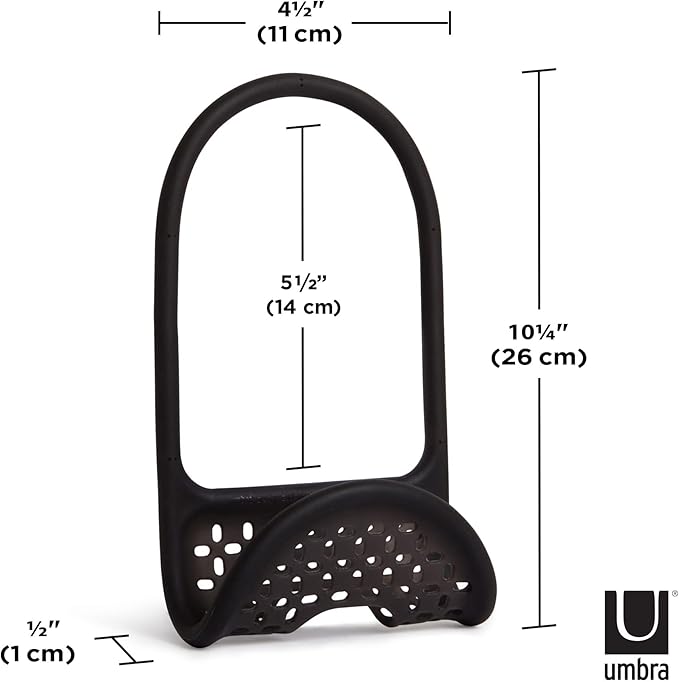 Umbra Sling Kitchen Sink Caddy Sponge Holder, Hangs Over Faucet or Divider, Single, Black