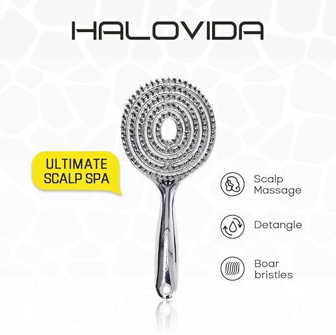 HALOVIDA Hair Brush for Women with Double layer Boar Bristle & Nylon Detangler with Elastic Air Cushion Anti Static Scalp Massage Brush for Smooth Frizz Free Hair (1 Pack）