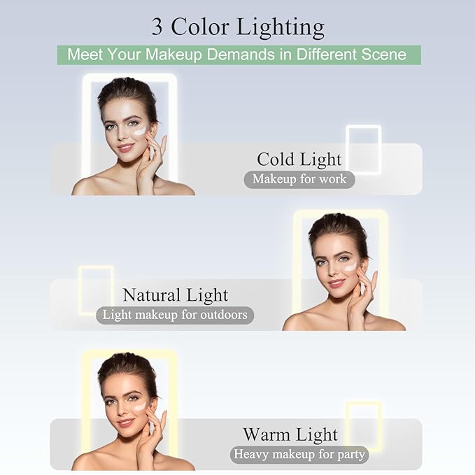 FUNTOUCH Rechargeable Travel Makeup Mirror with Lights, Portable 72 Led Lighted Makeup Mirror, 3 Color Lighting, Dimmable Touch Screen, Type C, Tabletop LED Folding Cosmetic Vanity Mirror
