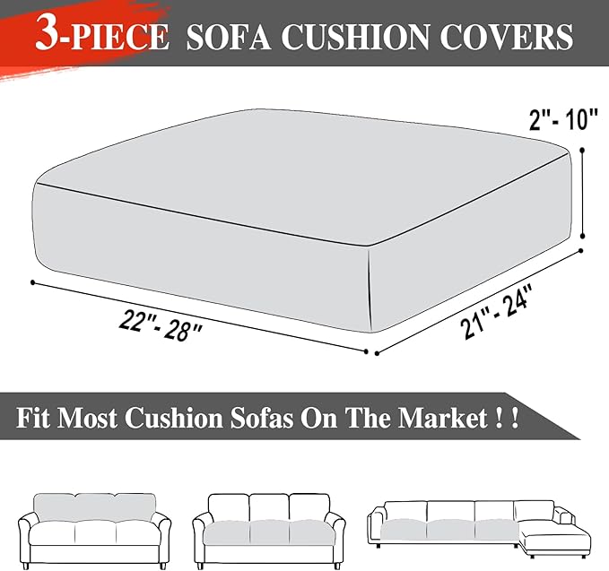 Couch Cushion Covers Seat Cushion Cover Stretch Couch Cover Separate Sectional Sofa Slipcovers Furniture Protector(3 Pieces for Seat or Sofa Backrest, Light Grey)