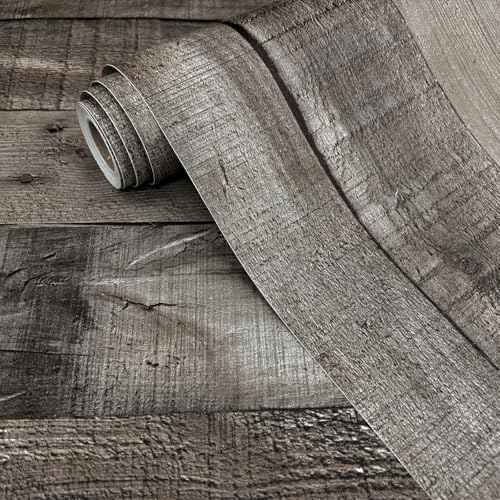 Livebor Gray Shiplap Peel and Stick Wallpaper Wood Contact Paper 17.7¡±x 120¡± Distressed Wood Wallpaper Peel and Stick Wooden Wall Gray Contact Paper Rustic Shiplap Plank for Walls and Countertops