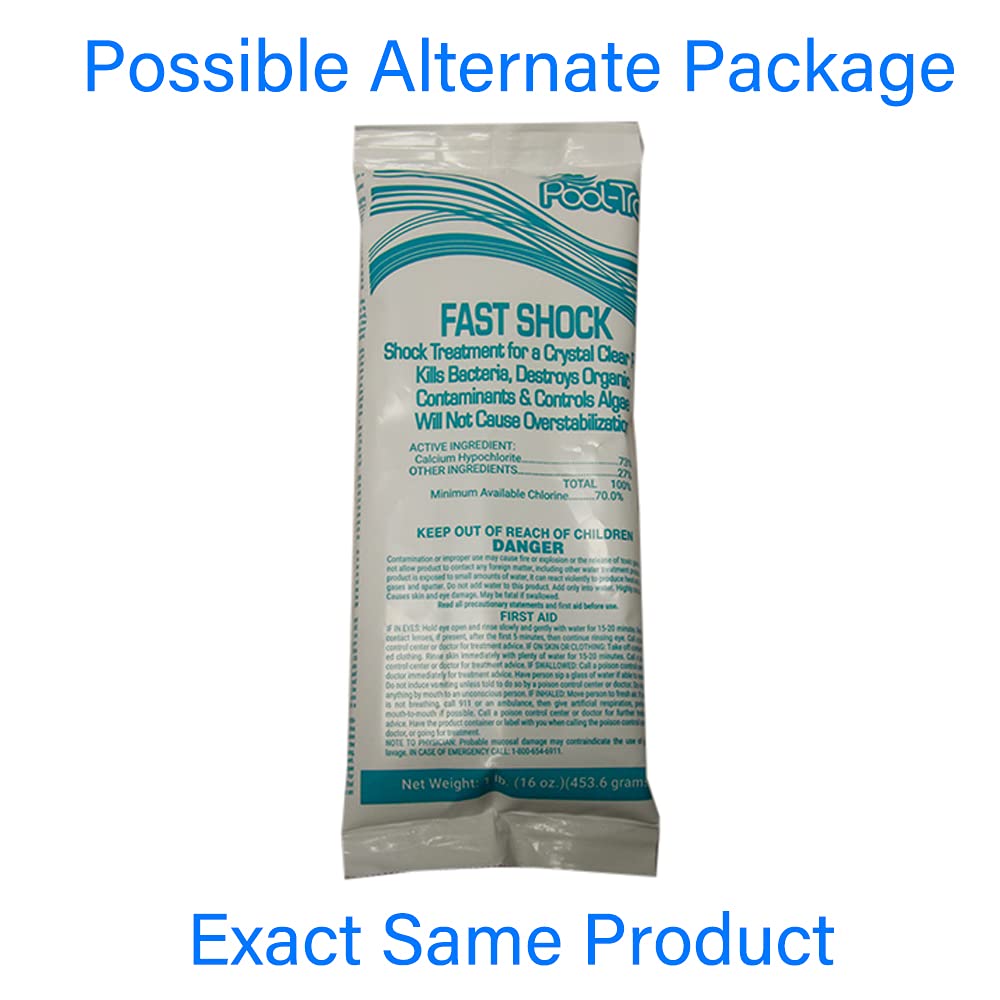 Rx Clear Mega Shock | 73% Calcium Hypochlorite | Kills Algae in Swimming Pools | Works As Pool Sanitizer Clarifier and Algicide | One Pound Bags | 12 Pack