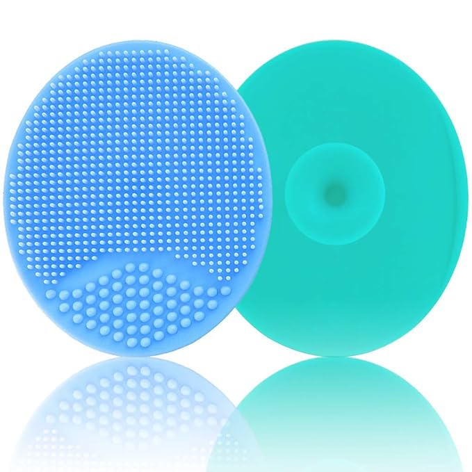 Baby Bath Brush, Baby Cradle Cap Brush, Silicone Massage Brush, Silicone Scrubbers Exfoliator Brush, Baby Skin Scrubbers for Dry Skin, Cradle Cap and Eczema (Large-Blue & Green)